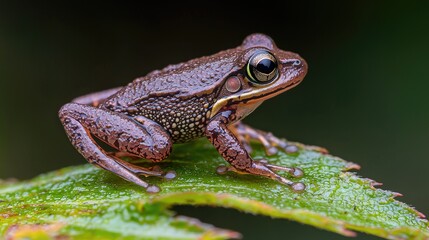 Obraz premium Small Frog on Leaf, Close-up View