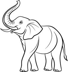 Majestic Asian Elephant Line Drawing, Trunk Raised, Happy, Wildlife Art