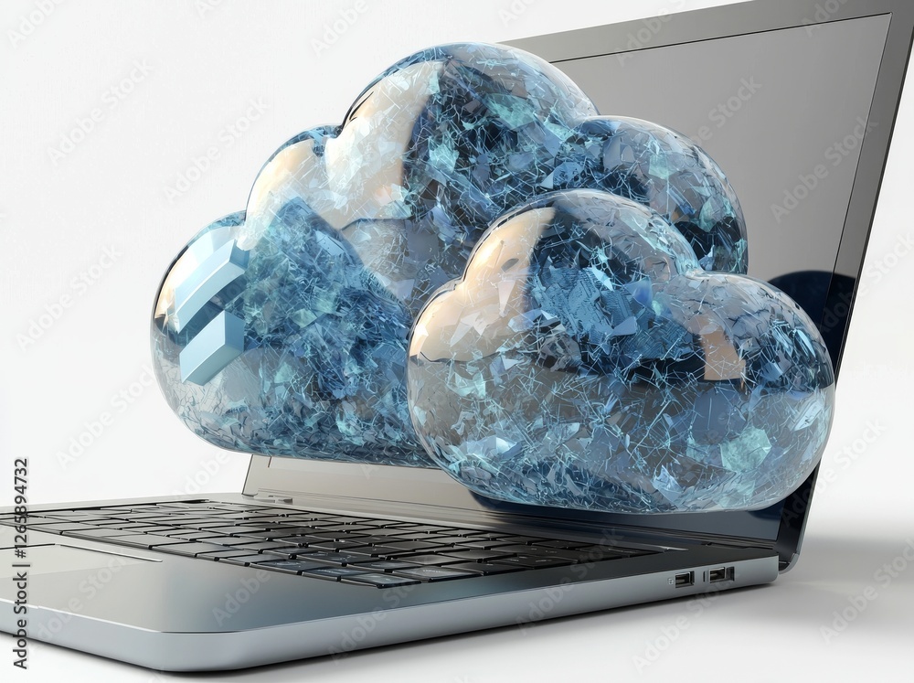 Aufkleber The concept of cloud computing is depicted as a cloud with a computer on a white background, created using 3D rendering