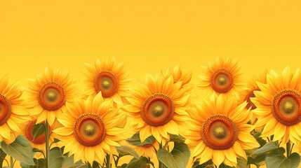 Bright sunflowers blooming under a vibrant yellow sky in a summer garden