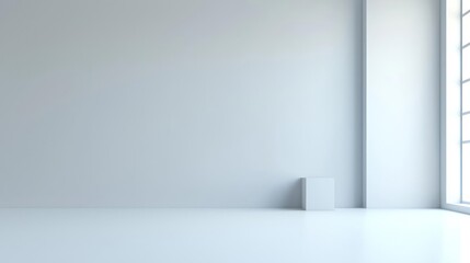 Bright White Minimalist Room With Single Cube