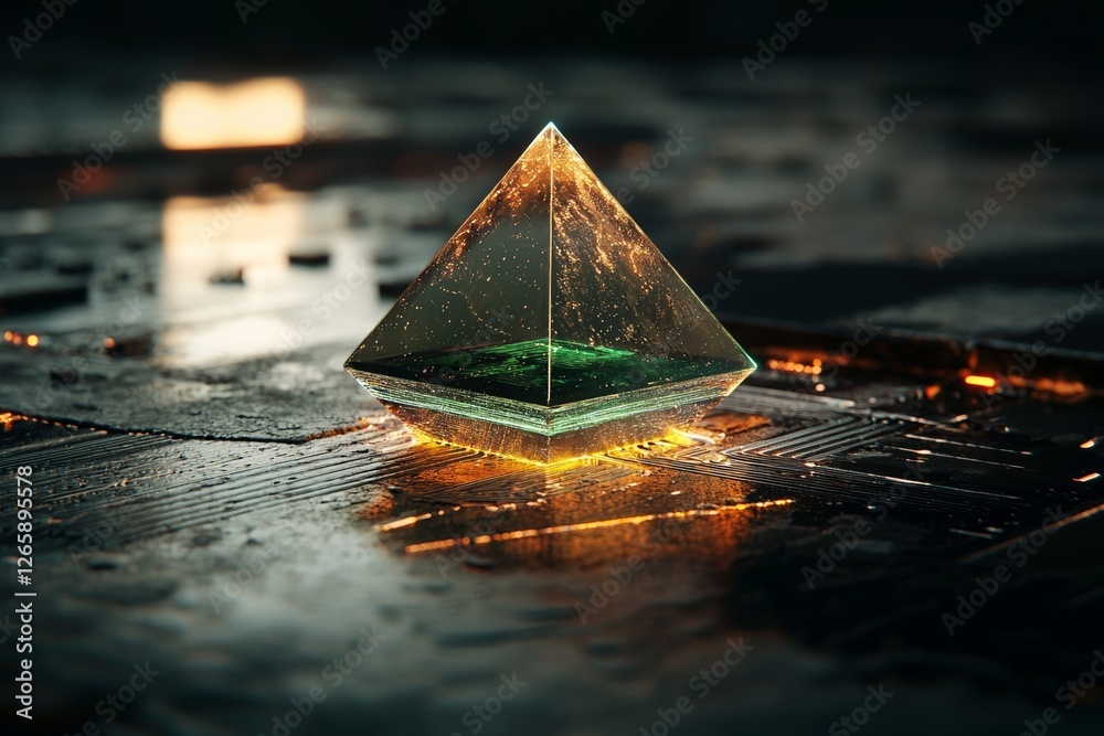 Poster conceptual 3d illustration of a futuristic green quantum computing cpu processor