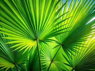 Obraz premium Lush Green Palm Leaf Silhouettes: Macro Photography Set
