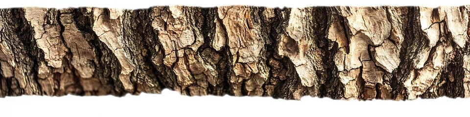 Textured tree trunk with detailed bark patterns, set against a bright white background, captured in high-definition clarity.