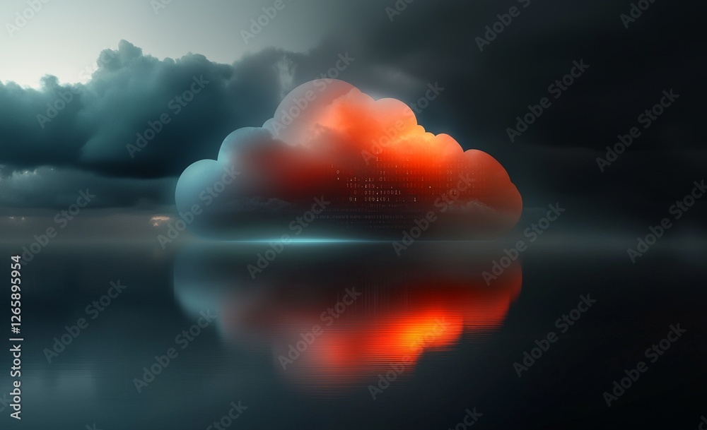 Aufkleber A 2D illustration representing cloud computing, with a digital concept background that highlights cyber technology, internet data storage, and database and data server concepts