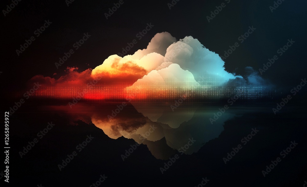 Aufkleber The concept of cloud computing is depicted in a 2D illustration, set against a digital background that showcases cyber technology and internet data storage, along with database and data server ideas
