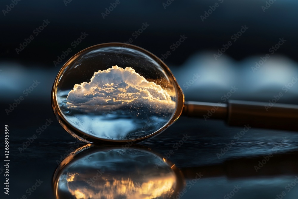 Aufkleber The concept of cloud computing is illustrated through a 3D rendering of a magnifier zooming in on a cloud icon on a blue background