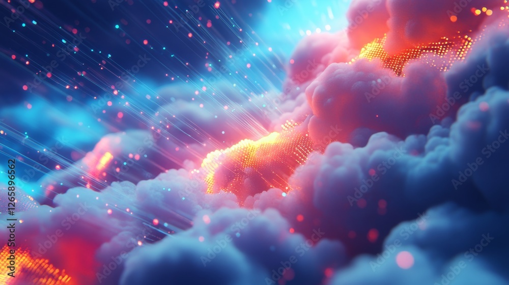 Poster exploring a tech-inspired cloud computing network virtual space digital architecture high-tech futur