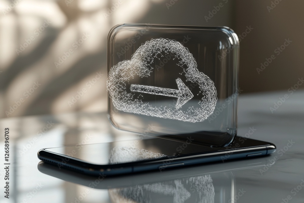 Aufkleber The concept of cloud computing storage network is represented by a smartphone displaying a cloud storage icon, highlighting technology and wireless cloud technology for secure data networking
