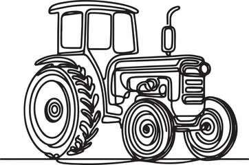 Heavy-Duty Tractor Line Drawing – Farm Equipment Art