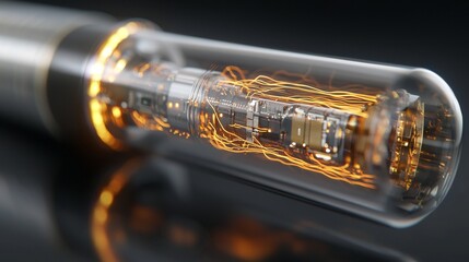 Naklejka premium A 3d render of a futuristic glowing quantum computer unit is shown