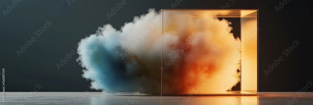 Poster concept of cloud computing data base technology depicted with glowing neon structures on a dark bann