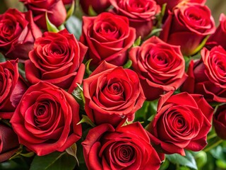 Naklejka premium Lush Red Rose Bouquet - Romantic Floral Arrangement, Rule of Thirds Composition