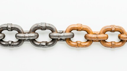 Fototapeta premium Heavy industrial chain links stretching across the left side, raw mechanical strength, right side left open for bold branding text