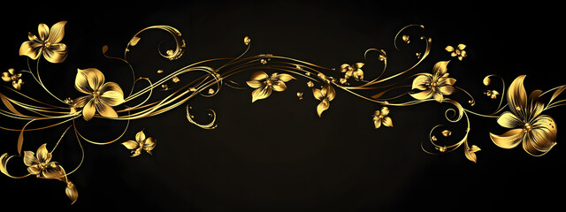 3D golden floral design on a black background
