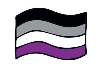 Colorful Asexual pride flag Happy pride day LGBTQ community Pride Month Vector hand drawn doodle for posters, stickers, logo, cards