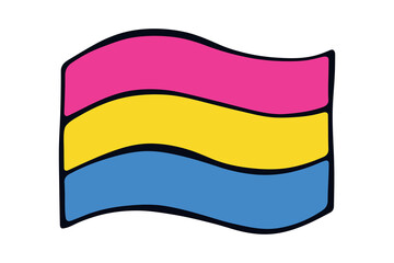 Colorful Pansexual pride flag Happy pride day LGBTQ community Pride Month Vector hand drawn doodle for posters, stickers, logo, cards