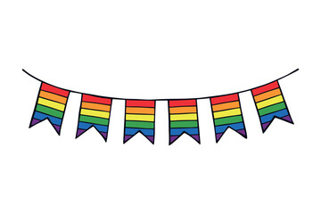 Obraz premium Colorful garland Gay pride flag Happy pride day LGBTQ community Pride Month Vector hand drawn doodle for posters, stickers, logo, cards