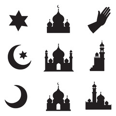 Graphic Silhouette Set of Black mosaic Arch Door Icons Isolated on a White Background