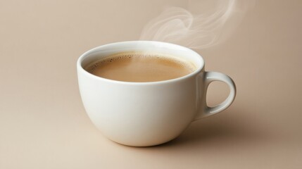 Steaming coffee cup in a minimalist setting, evoking warmth and simplicity.