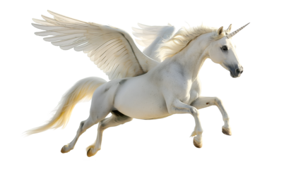 Unicorn Horse with Wings Fantasy Art, Majestic Speed and Grace for Digital Themes, isolated on transparent background.