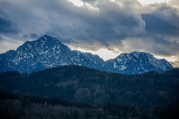 Fototapeta premium Die Alpen im Rupertiwinkel bei Ainring, Oberbayern