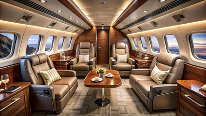 Luxurious Private Jet Cabin Interior: Plush Leather Seating & Comfort