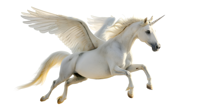 Unicorn Horse with Wings Fantasy Art, Majestic Speed and Grace for Digital Themes, isolated on transparent background.