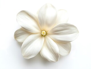Top view of a white stephanotis with smooth petals, isolated on a white background.
