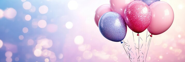 Aesthetic birthday balloons with soft highlights and negative space