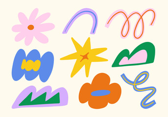 Playful Hand-Drawn Abstract Shape. A collection of playful hand-drawn abstract shapes featuring vibrant colors, organic forms, and dynamic strokes