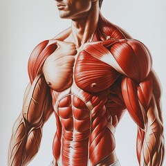 Detailed Anatomical Illustration of Human Muscular System Shoulder, Chest & Arm