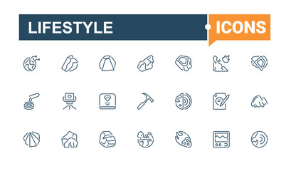 Lifestyle collection. Contains such icons as gym, body, diet, run, fit, care and more. Pixel perfect. Editable stroke. Vector illustration.