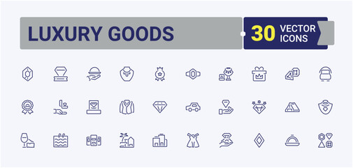 Set of Luxury Goods line icons. Containing good, beauty, access, product, cosmetic, luxury and more. Minimalistic icons. Minimalist editable vector stroke.