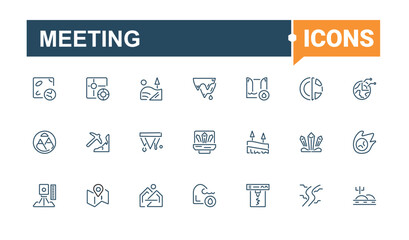 Meeting vector line icon set. Contains such icons as agreement, management, connect, skill, connection, contact, team and more. Simple line vector. Vector icons editable stroke.