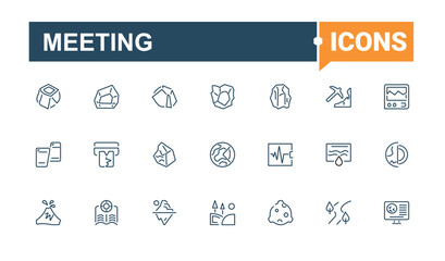 Meeting vector line icon set. Contains such icons as agreement, management, connect, skill, connection, contact, team and more. Simple line vector. Vector icons editable stroke.