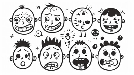 Multi-Ethnic, Inclusive Doodles Sketched in Black and White