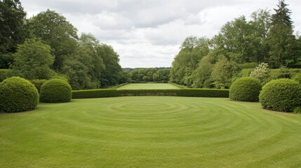 Naklejka premium Formal Garden Lawn with Circular Design, Expansive View