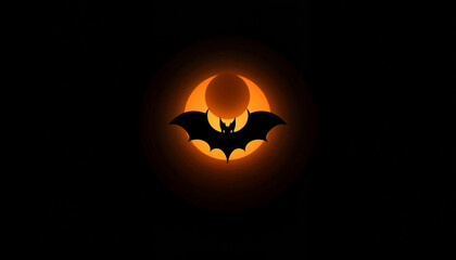 Fototapeta premium The Wheel of the Year. Stylized bat emblem in burnt orange crescent moon, Halloween branding