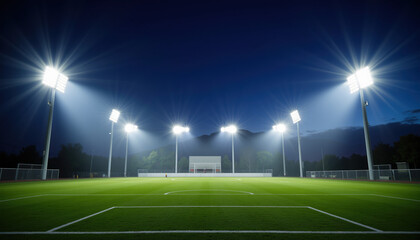 Illuminated soccer field at night