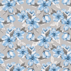 Floral seamless pattern with delicate blue flowers.
