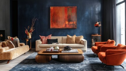 Stylish living room showcasing warm colors and modern furniture