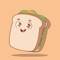 vector illustration of a cute sandwich with a happy face in cartoon style