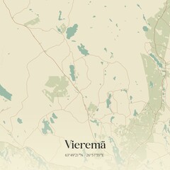 Vintage map of Vieremä, Finland.
