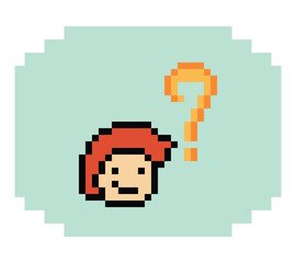 Obraz premium Cute pixel cartoon character man with question mark decoration 8 bit male boy confused idea question mark quiz questionnaire choose cartoon pixel game 8bit png vector.