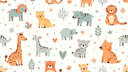 Baby hand drawn design for textile, posters, cards. Baby animals pattern. Fabric baby design.
