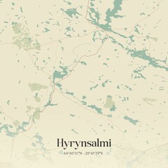 Fototapeta premium Vintage map of Hyrynsalmi, Finland.