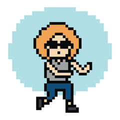 Fototapeta premium Cute cartoon run exercise pixel cartoon 8bit character woman lady run running jog cardio lifestyle decoration life style 8 bit female jog marathon exercise game 8 bit game vector.