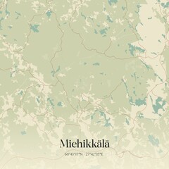 Obraz premium Vintage map of Miehikkälä, Finland.