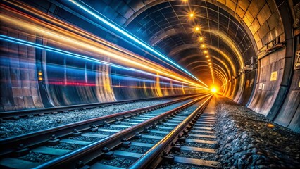 Macro Photography: Vibrant Light Trails of a Fast Train in an Underground Tunnel at Night
